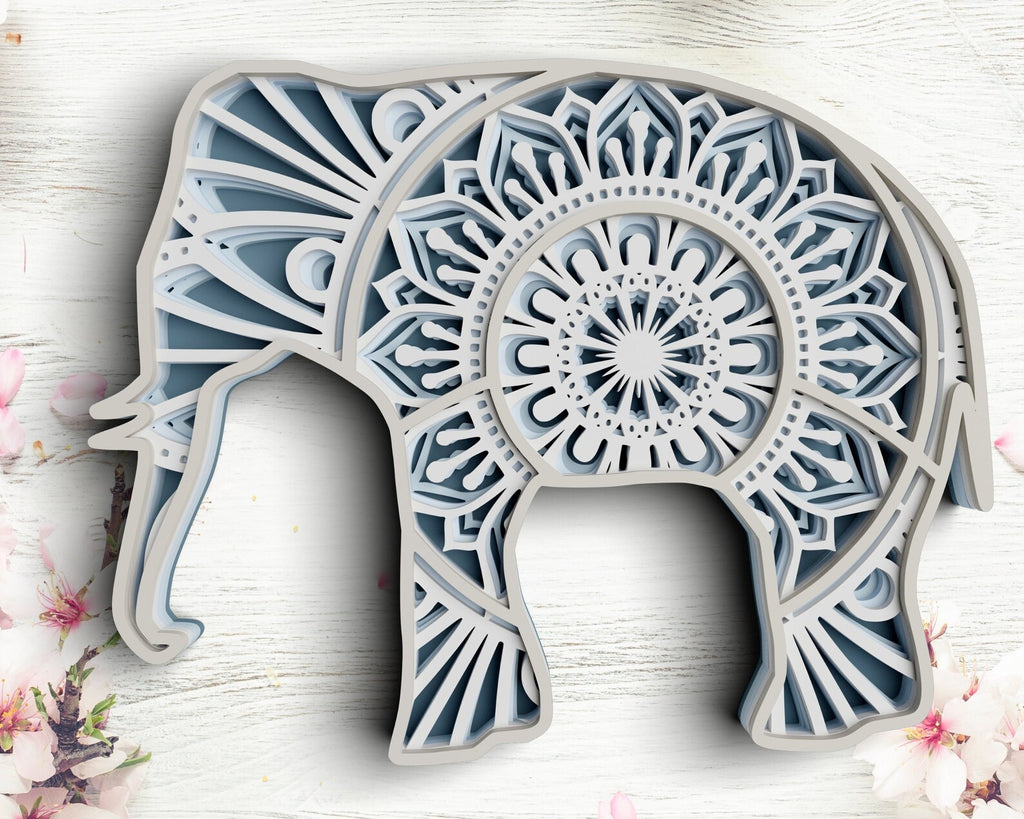 Mandala elefante 3D multicapa